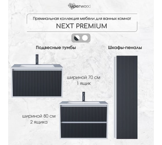 Подвесная тумба с раковиной для ванной uperwood Next Premium 70x45x42 см, белая/графит, 1 ящик 3930205162