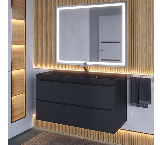 Подвесная тумба с раковиной для ванной uperwood Tanos-Classic Quartz 100x45x55 см, черная/уголь 3930421701