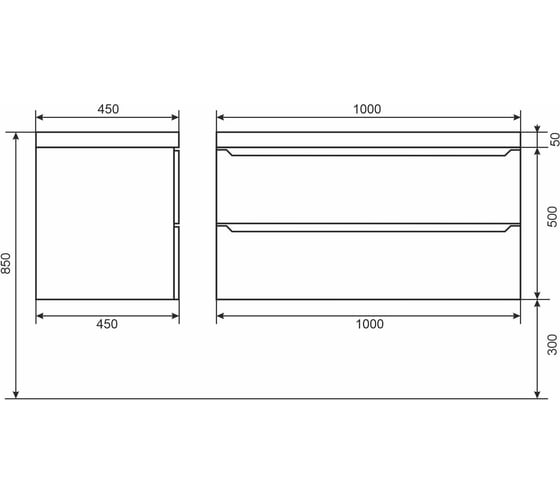 Подвесная тумба с раковиной для ванной uperwood Tanos-Classic Quartz 100x45x55 см, черная/уголь 3930421701