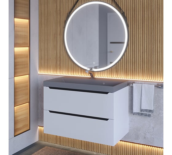 Подвесная тумба с раковиной для ванной uperwood Tanos-Classic Quartz 80x45x55 см, белая графит/бетон 3930421702