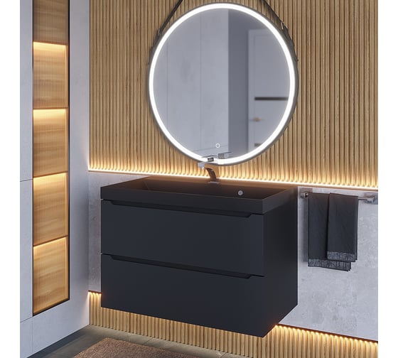 Подвесная тумба с раковиной для ванной uperwood Tanos-Classic Quartz 80x45x55 см, черная/уголь 3930421700