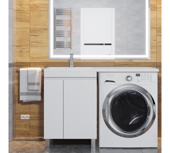 Напольная тумба с раковиной под стиральную машину uperwood Magenta 60/120 см, белая, с дверцами, левая 51930205156
