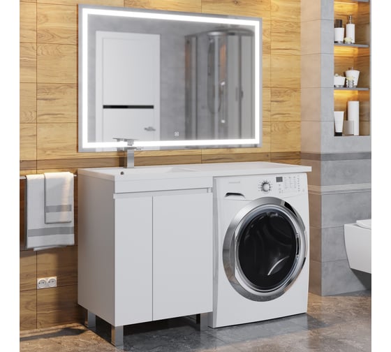 Напольная тумба с раковиной под стиральную машину uperwood Magenta 60/120 см, белая, с дверцами, левая 51930205156
