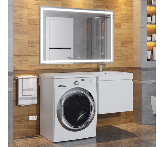 Подвесная тумба с раковиной под стиральную машину uperwood Magenta 60/120 см, белая, с дверцами, правая 52930205150