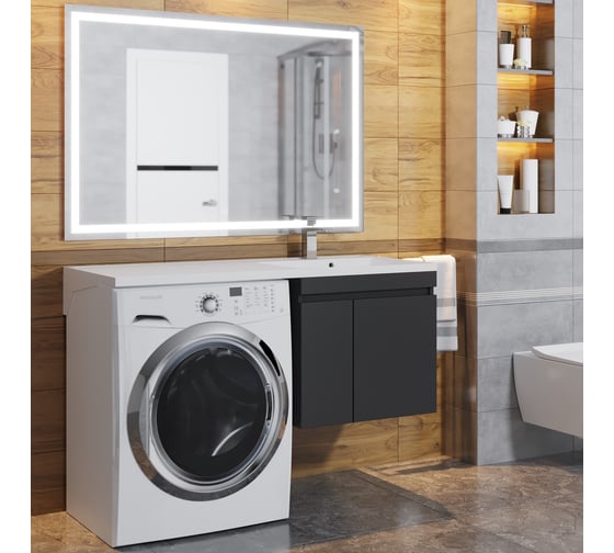 Подвесная тумба с раковиной под стиральную машину uperwood Magenta 60/120 см, черная, с дверцами, правая 52930205152