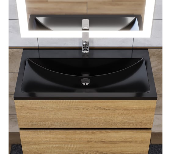 Раковина для ванной полувстраиваемая uperwood Self_80 см, прямоугольная, черная глянцевая  4538341202