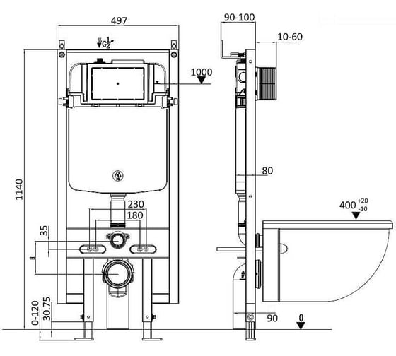 Инсталляция для подвесного унитаза Weltwasser WW AMBERG 497 ST без кнопки 10000005988
