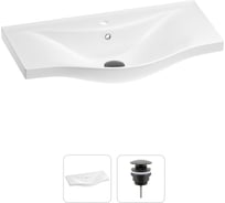 Раковина для ванной Wellsee Bisou в наборе 2 в 1: полукруглая раковина, универсальный донный клапан в цвете матовый черный 202011540