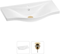 Раковина для ванной Wellsee Bisou в наборе 2 в 1: полукруглая раковина, универсальный донный клапан в цвете золото 202011541