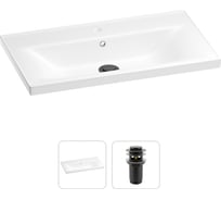 Раковина для ванной Wellsee FreeDom в наборе 2 в 1: прямоугольная раковина, донный клапан с переливом в цвете матовый черный 202011404