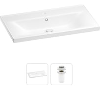 Раковина для ванной Wellsee FreeDom в наборе 2 в 1: прямоугольная раковина, донный клапан с переливом в цвете матовый белый 202011406