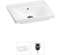 Раковина для ванной Wellsee FreeDom в наборе 2 в 1: прямоугольная раковина, универсальный донный клапан в цвете матовый черный 202011496