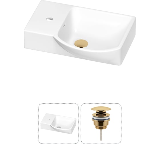 Раковина для ванной Wellsee WC Area в наборе 2 в 1: подвесная/накладная раковина; универсальный донный клапан в цвете золото 202011585 1