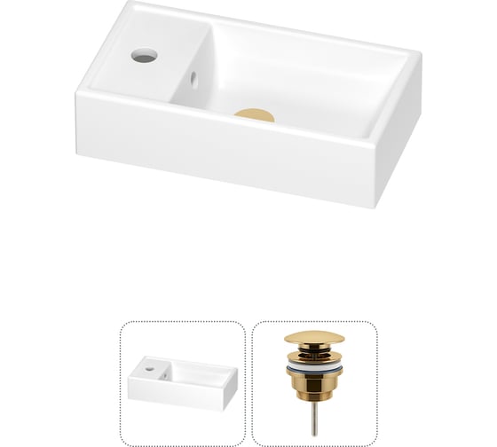 Раковина для ванной Wellsee WC Area в наборе 2 в 1: подвесная/накладная раковина; универсальный донный клапан в цвете золото 202011561 1