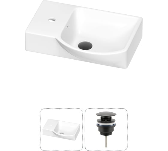 Раковина для ванной Wellsee WC Area в наборе 2 в 1: подвесная/накладная раковина; универсальный донный клапан в цвете матовый черный 202011584 1