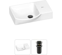 Раковина для ванной Wellsee WC Area в наборе 2 в 1: подвесная/накладная раковина; донный клапан с переливом в цвете матовый черный 202011444