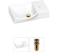 Раковина для ванной Wellsee WC Area в наборе 2 в 1: подвесная/накладная раковина; донный клапан с переливом в цвете золото 202011445