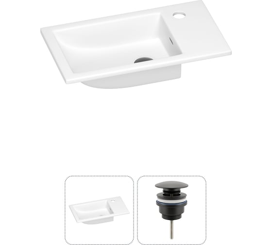 Раковина для ванной Wellsee WC Area в наборе 2 в 1: подвесная/мебельная раковина; универсальный донный клапан в цвете матовый черный 202011576