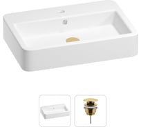 Раковина для ванной Wellsee Halcyon в наборе 2 в 1: прямоугольная раковина; универсальный донный клапан в цвете золото 202011481