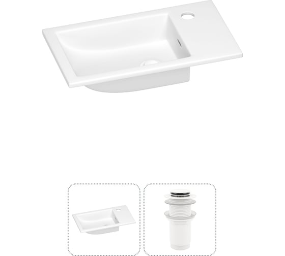 Раковина для ванной Wellsee WC Area в наборе 2 в 1: подвесная/мебельная раковина; донный клапан без перелива в цвете матовый белый 202011470 1