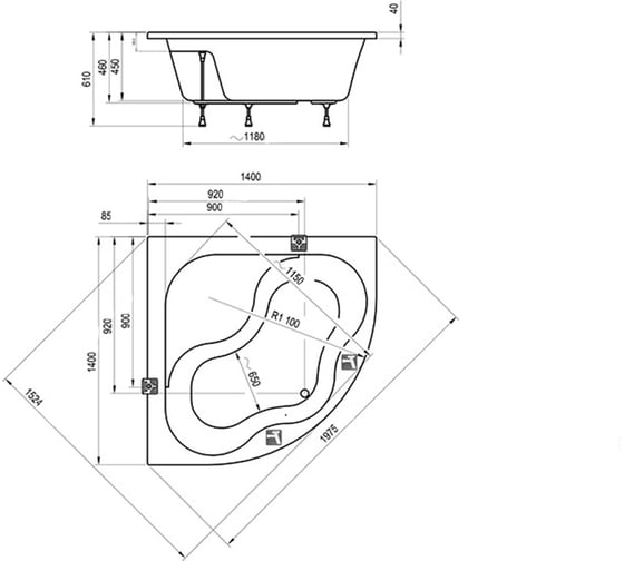 Ванна акриловая угловая Ravak GENTIANA 140x140 CF01000000 00000018249