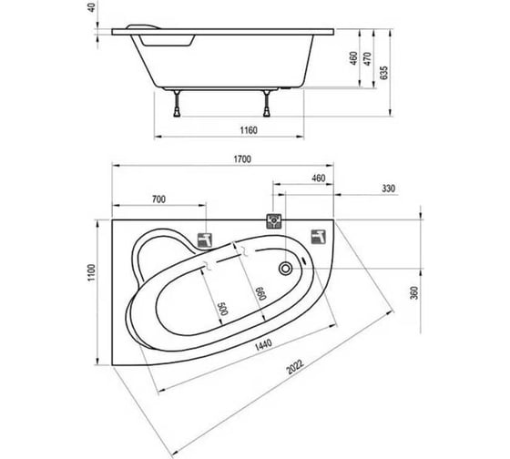 Ванна акриловая Ravak ASYMMETRIC 170x110 правая C491000000 00000018230