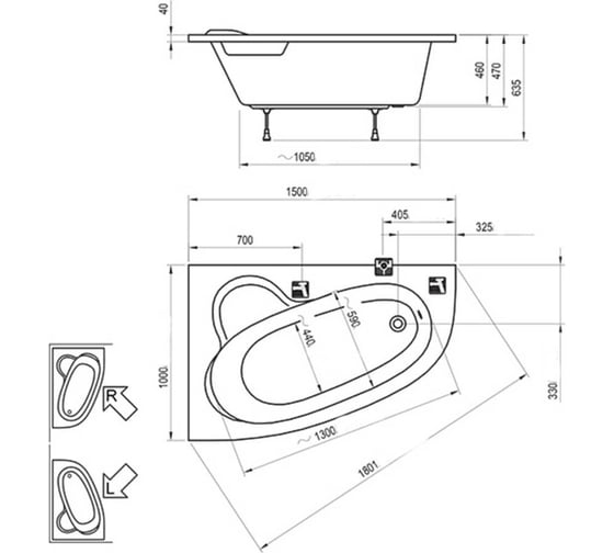 Ванна акриловая Ravak Asymmetric 150X100 см правая C451000000 00000018226