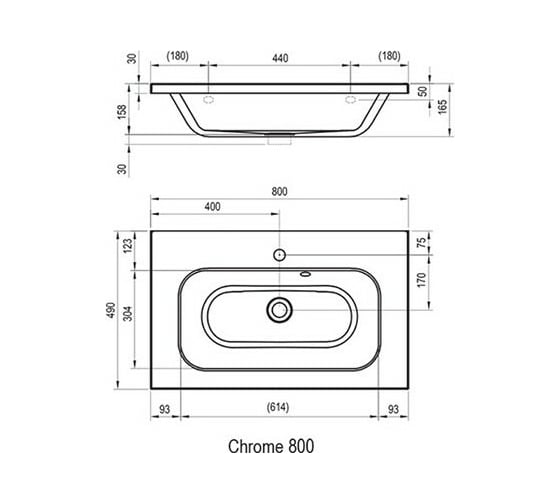 Умывальник  Ravak Chrome 800 белый с отверстиями, XJG01180000 00000030936