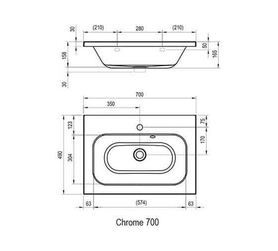 Умывальник  Ravak Chrome 700 белый с отверстиями, XJG01170000 00000030935
