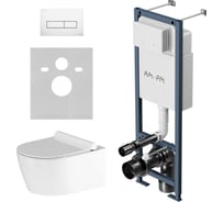 Комплект инсталляции AM.PM ErgoFit с клавишей M глянцевый белый, с подвесным унитазом Jupiter без ободка, с сиденьем IS110301.DX77C1700