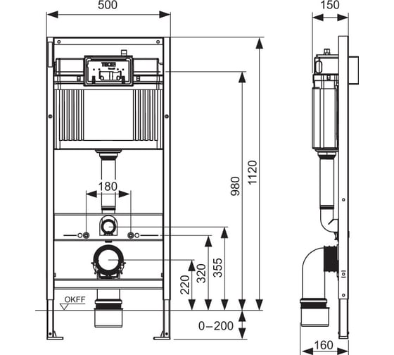 Инсталляция TECE Base 2.0 с панелью смыва Ambia белая, комплект K440200