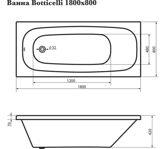 Прямоугольная ванна Corpa Nera Botticelli 180х80, белый CN05016WH