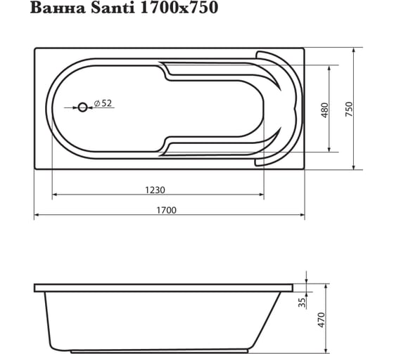 Прямоугольная ванна Corpa Nera Santi 170х75, белый CN05022WH