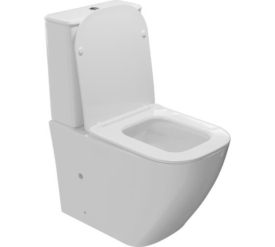 Унитаз-компакт WAVE QUADRO безободковый, гориз, нижн, 2-кн.арм, сид. дюро, м/л, быстр, белый глянец 552974