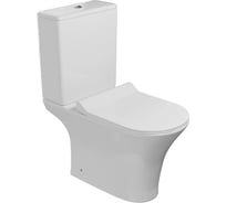 Унитаз-компакт безободковый WAVE STAR горизонтальный, нижняя подводка, арматура 2 кнопки, сиденье полипропилен, микролифт, быстросъемное, белый глянец 552973