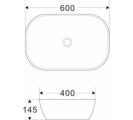 Раковина накладная на столешницу WAVE Slim 610_400_145 ш_г_в без перелива, белый, прямоуг 552549