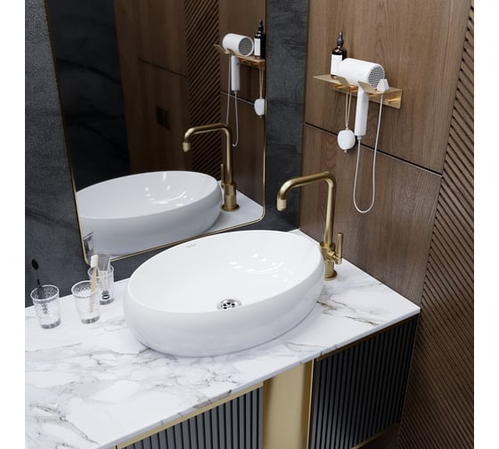 Раковина накладная на столешницу WAVE Comfort 600_400_150 ш_г_в без перелива, белый, овал 552546