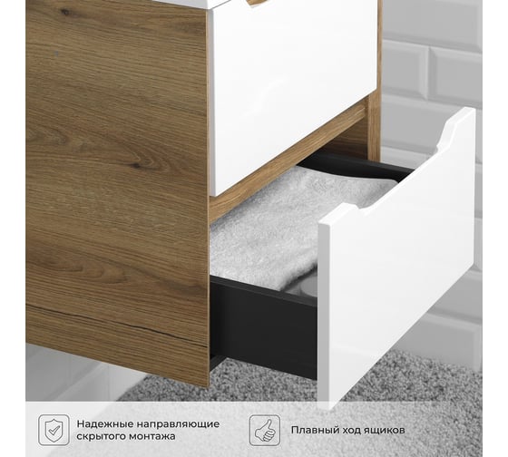 Тумба с раковиной подвесная ИТАНА Nill 50 502х471х519 мм, белый глянец 4657828216500