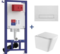 Комплект 3 в 1 LEMARK Инсталляция PENEDA для унитазов с кнопкой смыва BIT хром глянец + унитаз подвесной безободковый FLOREX Торнадо белый глянец 100801419