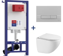 Комплект 3 в 1 LEMARK Инсталляция PENEDA для унитазов с кнопкой смыва BIT хром матовый + унитаз подвесной безободковый GLAZER Торнадо белый глянец 100803429