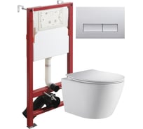 Унитаз подвесной ORANGE безободковый, белый, с инсталляцией, микролифт, кнопка смыва хром CI07-150W+APB200