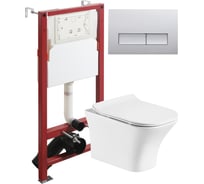 Унитаз подвесной ORANGE безободковый белый с инсталляцией, микролифт, кнопка смыва хром CI02-100W+APB200