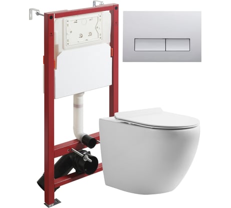 Унитаз подвесной ORANGE безободковый, белый, с инсталляцией, микролифт, кнопка смыва хром CI07-100W+APB200