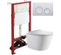 Унитаз подвесной ORANGE безободковый, белый, с инсталляцией, микролифт, кнопка смыва хром CI07-150W+APB100