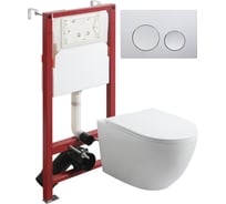 Унитаз подвесной безободковый белый с инсталляцией Agger микролифт, кнопка смыва хром ATI07150+APB100