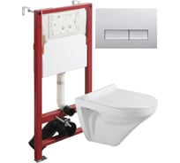 Унитаз подвесной безободковый белый с инсталляцией Agger микролифт, кнопка смыва хром ATI06100+APB200