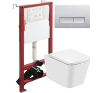 Унитаз подвесной безободковый белый с инсталляцией Agger микролифт, кнопка смыва хром ATI08100+APB200