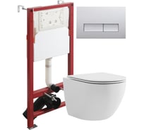 Унитаз подвесной безободковый белый с инсталляцией Agger микролифт, кнопка смыва хром ATI03100+APB200