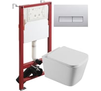 Унитаз подвесной безободковый белый с инсталляцией Agger микролифт, кнопка смыва хром ATI04100+APB200