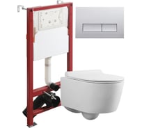 Унитаз подвесной безободковый белый с инсталляцией Agger микролифт, кнопка смыва хром ATI05100+APB200